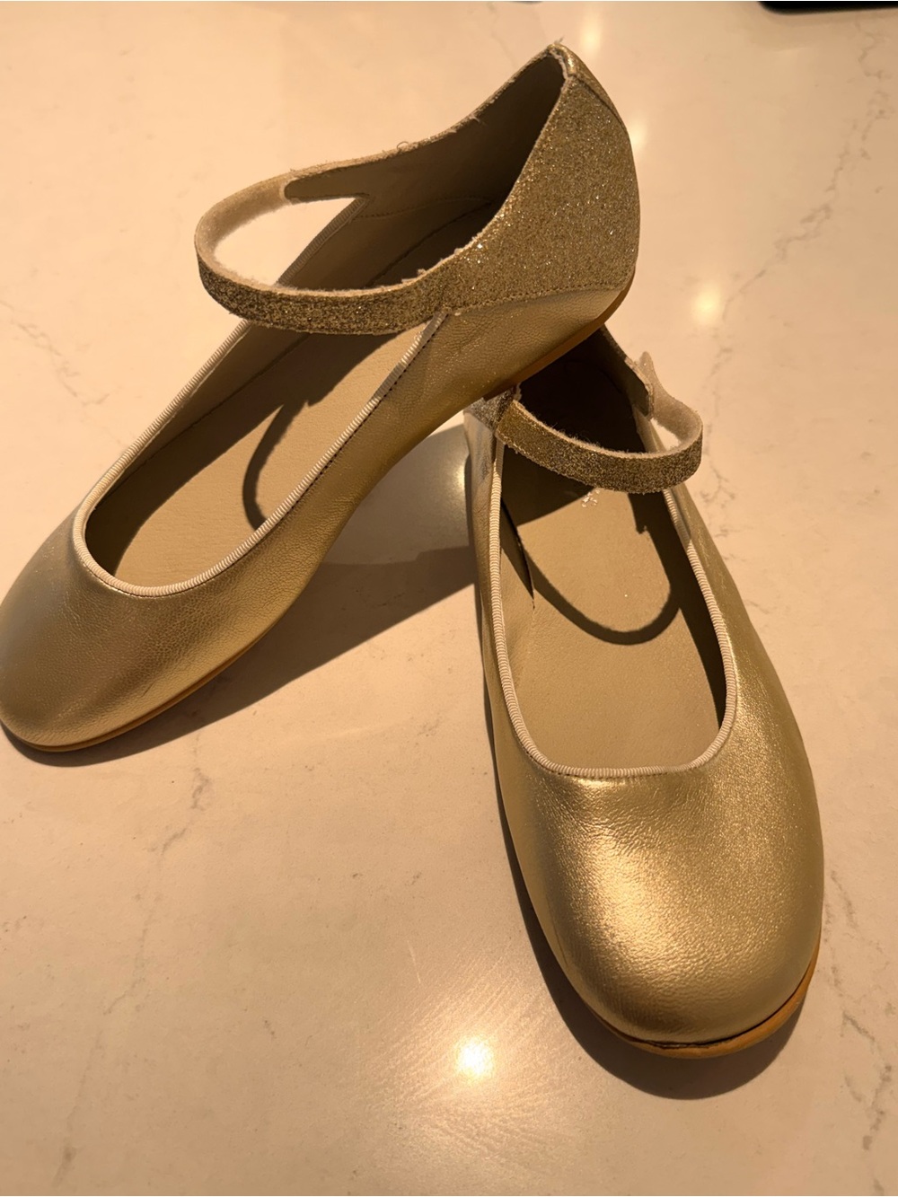 Girls Gold Mary Jane Dress Flats with Glitter Strap